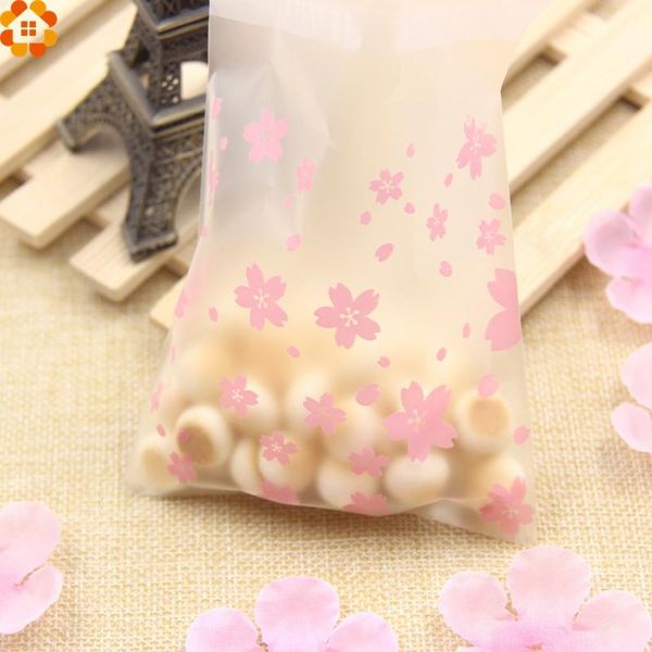 

00pcs lot 3sizes lovely pink cherry blossoms cookie candy bag self adhesive plastic bags for biscuits snack baking package bbycpo