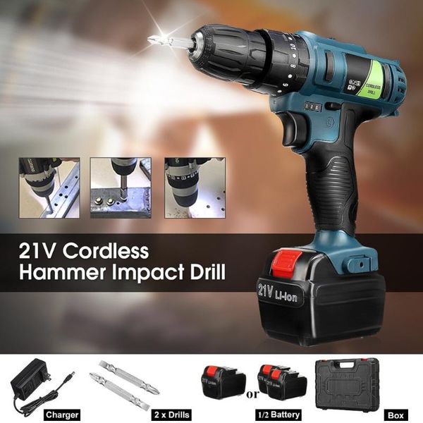 

impact drill electric hammer drill 21v double speed battery electric cordless screwdriver home diy power tools