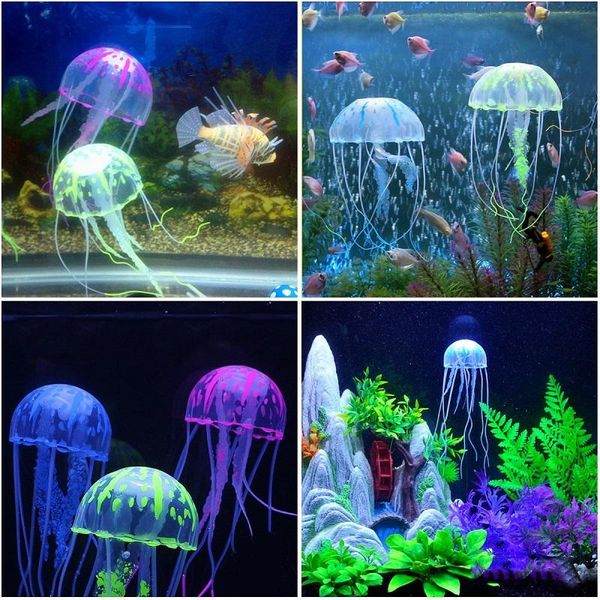 

5.5" glowing swim effect aquarium artificial luminous jellyfish ornament fish tank decoration underwater landscape ornaments