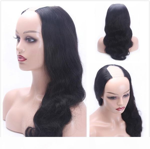 

glueless human hair wig u part body wave peruvian virgin lace front wigs for black women natural color full wavy braided wig 12-26 inch, Black;brown