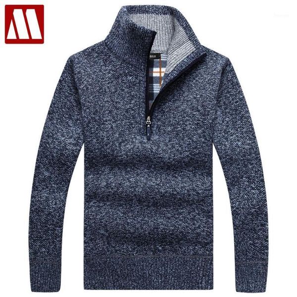 

2021 new design autumn & winter male stand collar sweater solid thick full sleeve fleece liner pullovers men knitted sweaters1, White;black