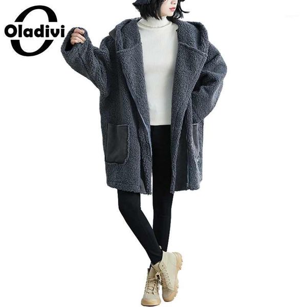 

oladivi oversized plus size women clothing lambswool velvet coat fashion ladies autumn winter new warm casual outerwears 7xl 5xl1, Black