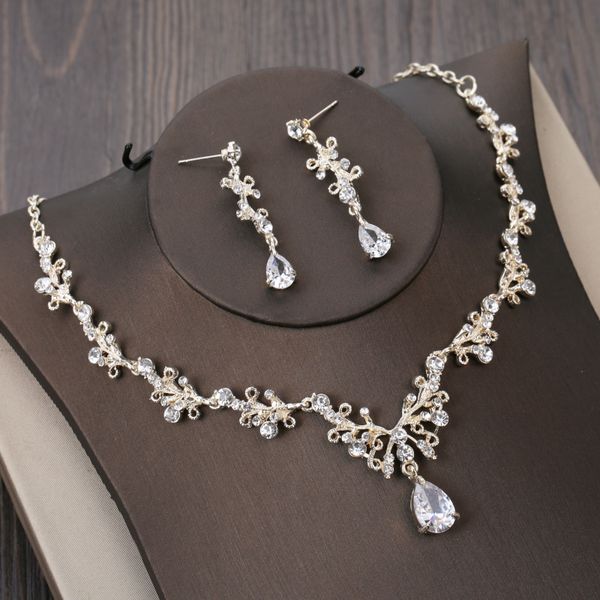

lthree bridal set atmosphere piece crown headdress 2020 new korean necklace white dress accessories wedding m, Silver