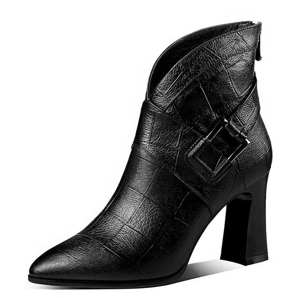 

boots 2021 winter high heels thick with boot british wind wild women's quality classic fashion ankle drop female, Black
