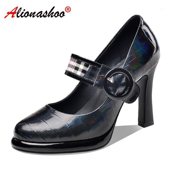 

women genuine leather pumps shoes ankle strap women office shoes round toe black dress ladies 2020 spring size 34-431