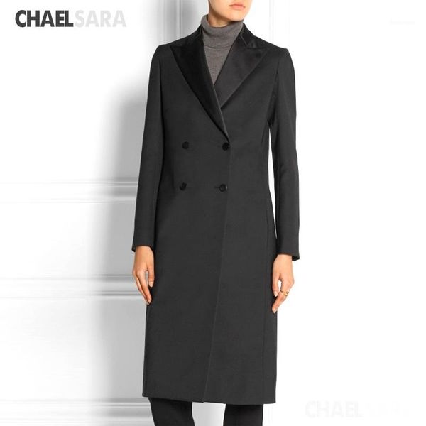 

women's winter jacket elegant shawl collar wool blend trench coat oversize long coat office lady double breasted outerwear1, Black