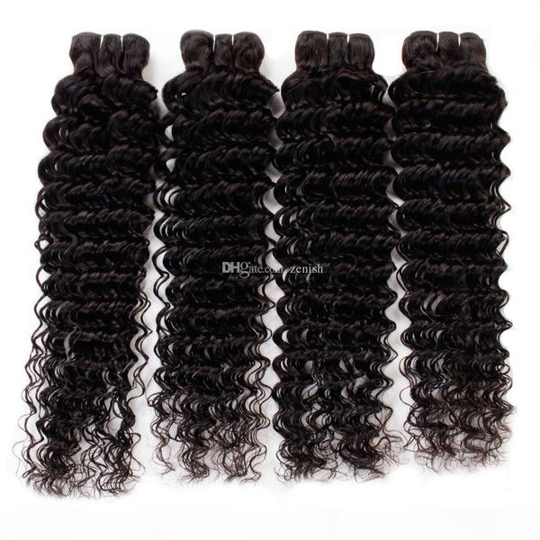 

wholesale brazilian virgin hair deep wave 4 bundles 400g color 1b peruvian human hair weaves deals raw virgin indian remy hair extensions, Black