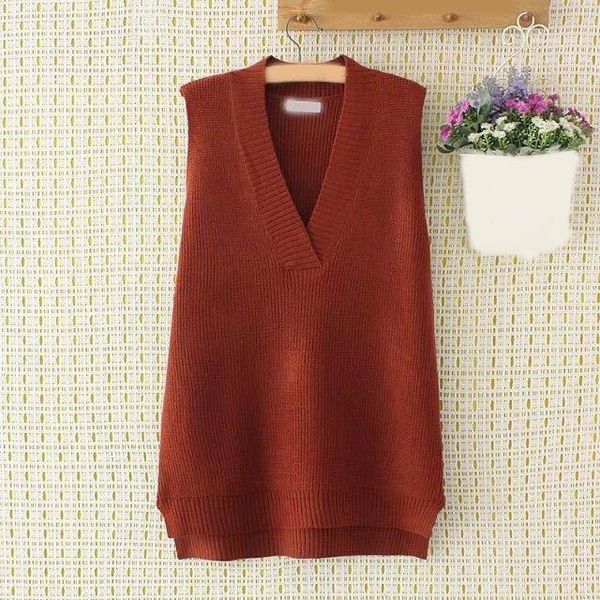 

new casual v neck women knitted pullover vests coat female plus size solid sweater vest1, Black;white