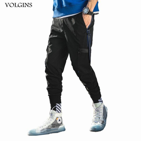 

streetwear 2020 fashion joggers hip hop harem ribbons zipper casual trousers men cargo pants