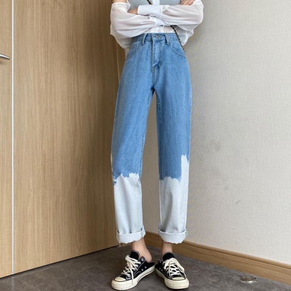 

2020 summer new super fire cec pants women's autumn high waist slim jeans korean loose straight-leg pants, Blue