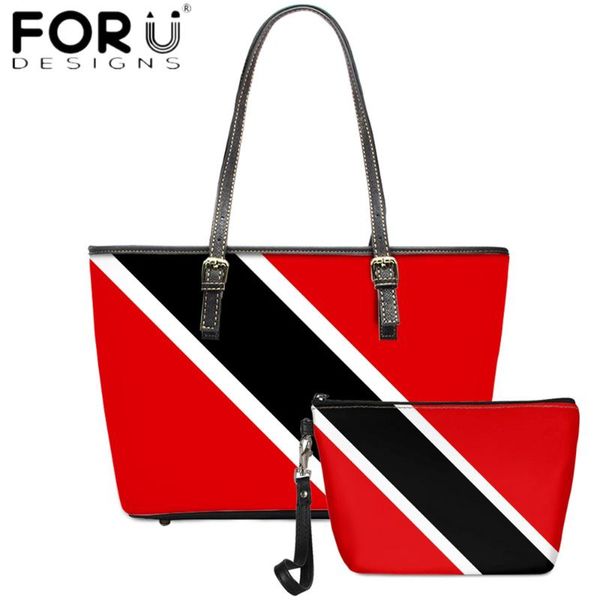 

forudesigns women fashion 2pcs tote bag trinidad and tobago flag printing handle satchel handbags pu leather shoulder purse