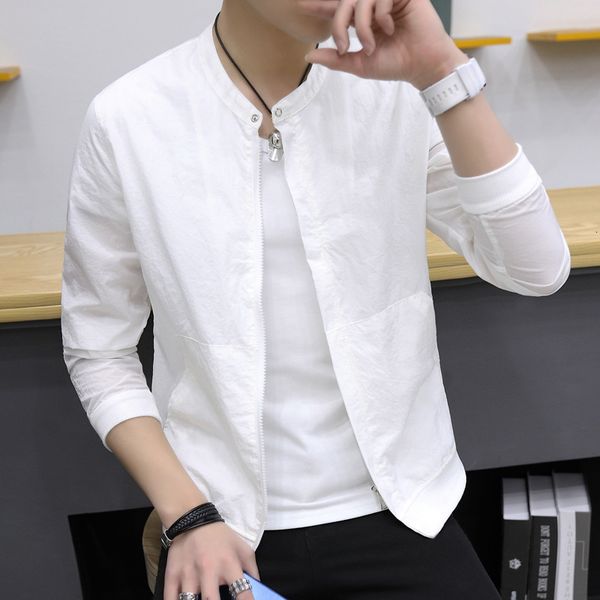 

2019 summer new sunscreen suit men's thin jacket solid color stand collar youth leisure coat, Black;brown