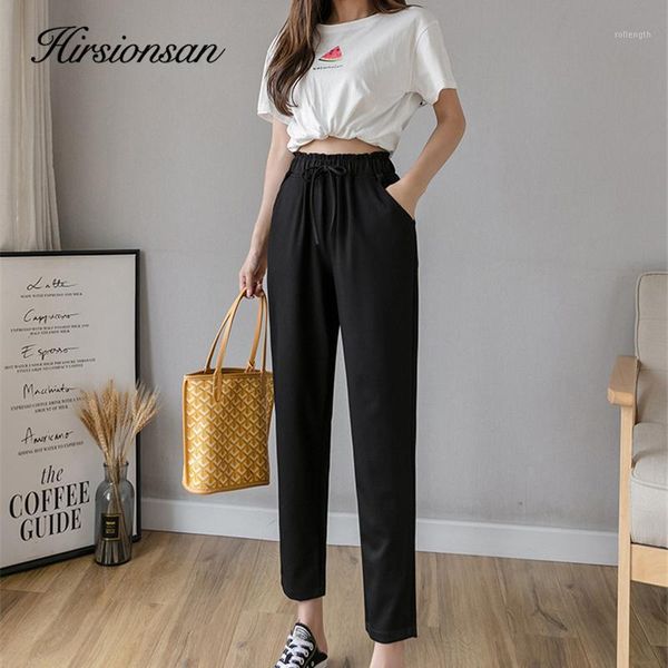 

hirsionsan 2020 spring harem pants women drawstring new clothing straight ladies trousers hight waist female pocket sweatpants1, Black;white