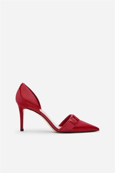 

new thin-heeled high-heeled belt buckles mid-empty shoe tip women's shoes1, Black