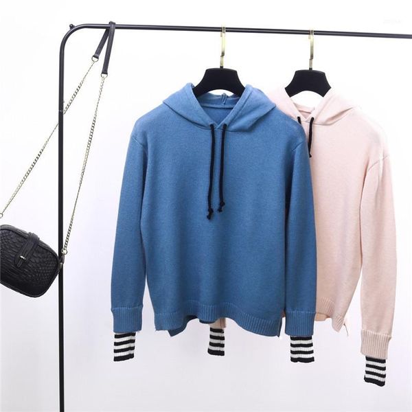 

new fashion autumn and winter women's hooded sweater pure color female spring long sleeve knitwear students knitted 52541, White;black