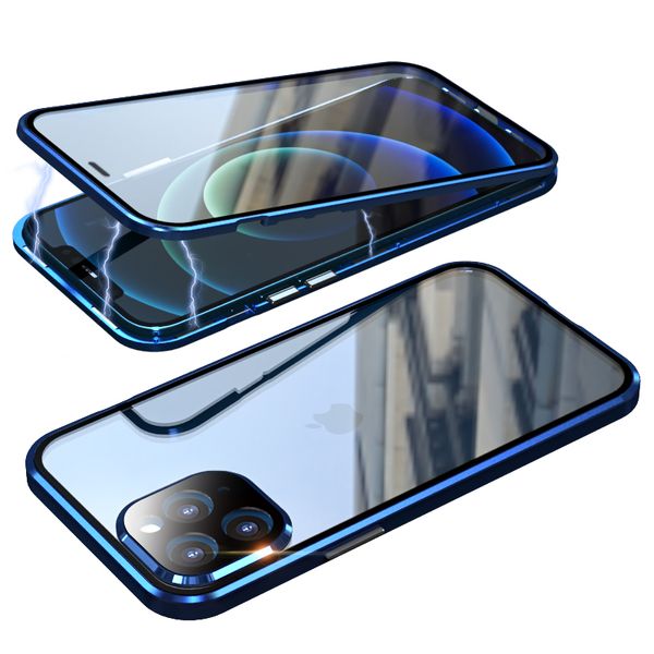 Custodie per telefoni ad adsorbimento magnetico in vetro temperato completo 360 per iPhone 12 Pro Max 14 15 13 11 XS XR X 8 7 Plus