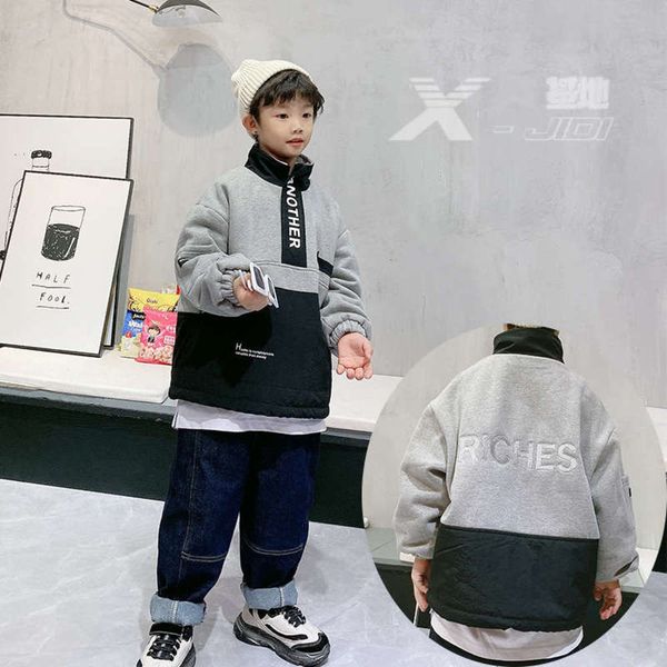 

boys' thickened and half high collar pullover, sweater, winter warm et, korean stitching fashion brand children's wear, Black