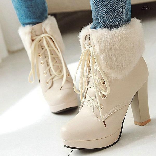 

womens winter fashion 2020 high heel boots pink white black fur lovely lolita ladies party wedding shoes size 35-431