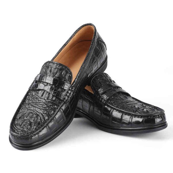 

alligator leather new men's boat shoes fashion genuine leather autumn leisure business shoes luxury leather shoes, Black