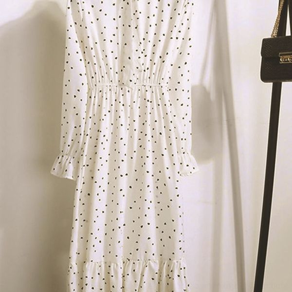 

9olvq autumn multiwaist lace-up korean floral polka lace-up mid-length pleated autumn multi-style waist dot korean style floral polka dot dr, Black;gray