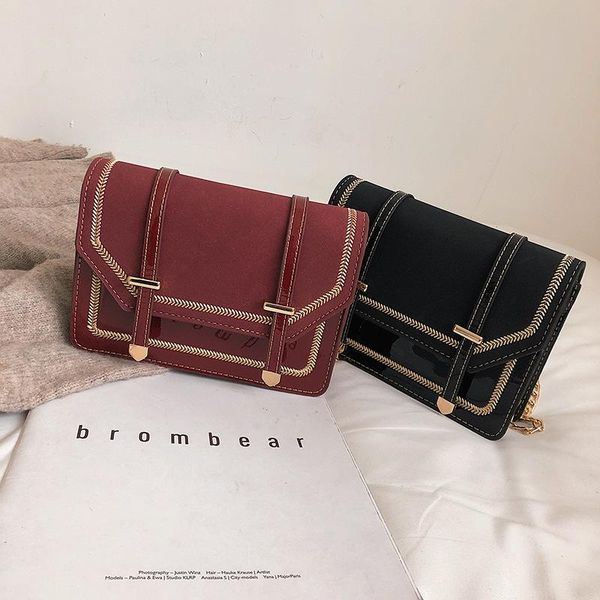 

british style chain bag small package simple classic crossbody bag female messenger scrub leather handbag square