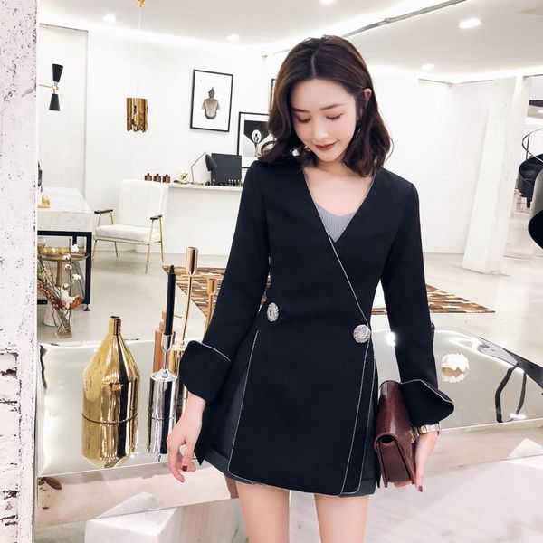 

women clothes spring new korean solid color wild fashion loose thin black suit casual small suit female jacket women, White;black