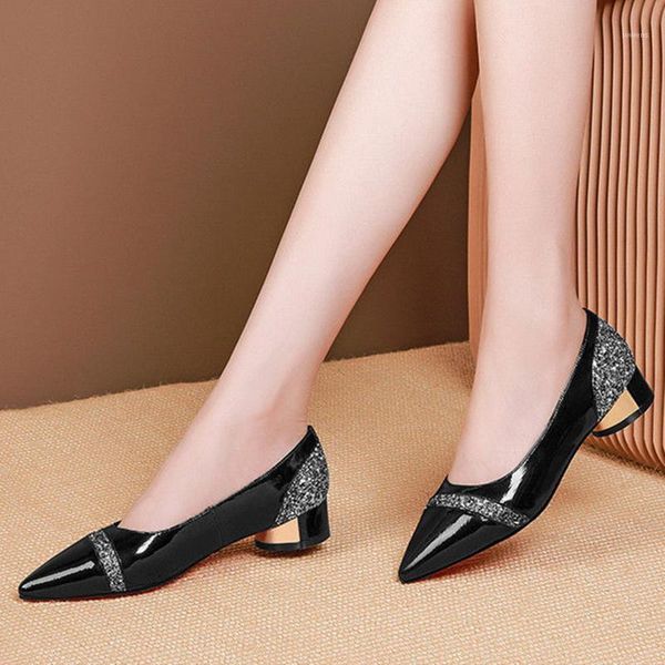 

cresfimix women classic pointed toe pu leather slip on square heel pumps lady casual sweet wine red comfort stylish shoes b6406d1, Black