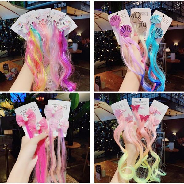 

10pair/lot cartoon hair bows for girls sequin net yarn hair clips with long wig hairgrips princess party kids accessories1, Slivery;white