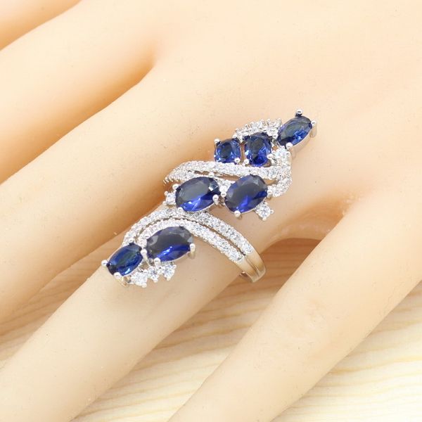 

silver color jewelry sets for women royal blue semi-precious earrings bracelet rings necklace pendant wedding jewelry gift box
