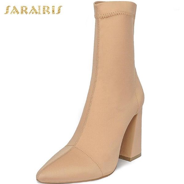

boots sarairis arrivals big size 43 stretch woman shoes thick high heels concise elegant spring ladies bopts female1, Black