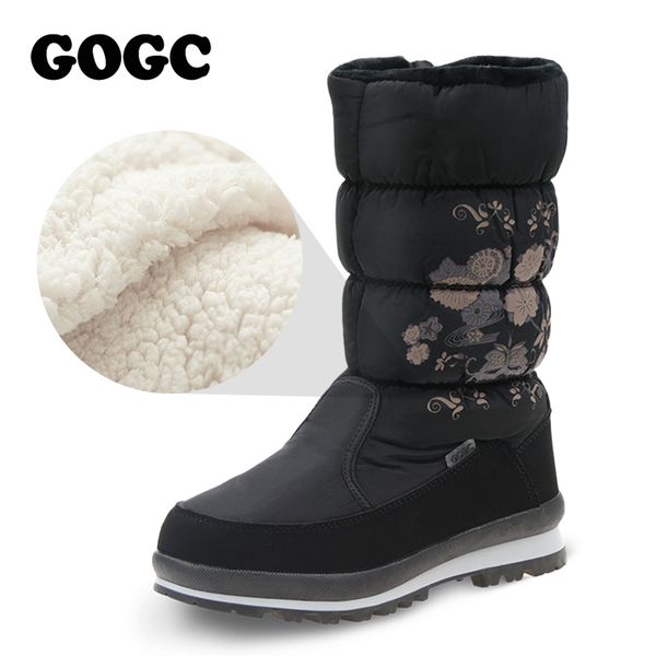 

gogc fur women snow women's knee high winter boots 9620 c1011, Black;white