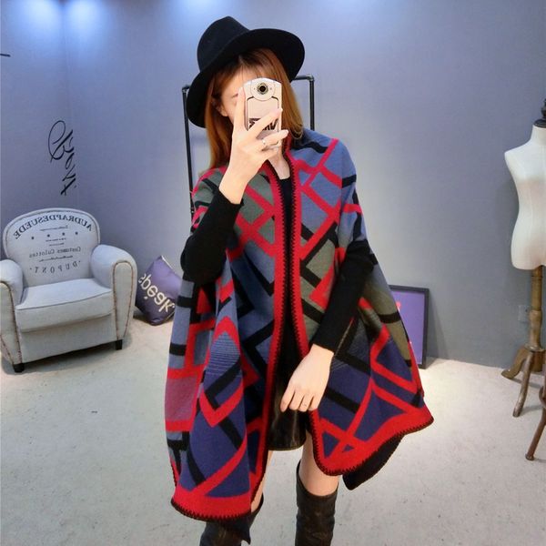 

scarf women winter korean version versatile spring and autumn long cuff shawl air conditioning room coat thickened cape dual use, Blue;gray