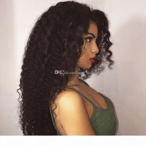 

кудрявые pre щипковых hairline glueless полный шнурок человеческих волос парики для чернокожих женщин remy бразильских волос 10 «-26» 130 пл, Black;brown