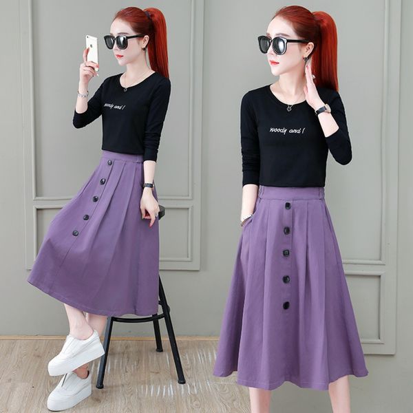 

повседневная половиной женщины среднего зонтика длинных юбок долго стиль 2020 новая весна и осенью модный зонтик юбки два кусок костюма для, Gray