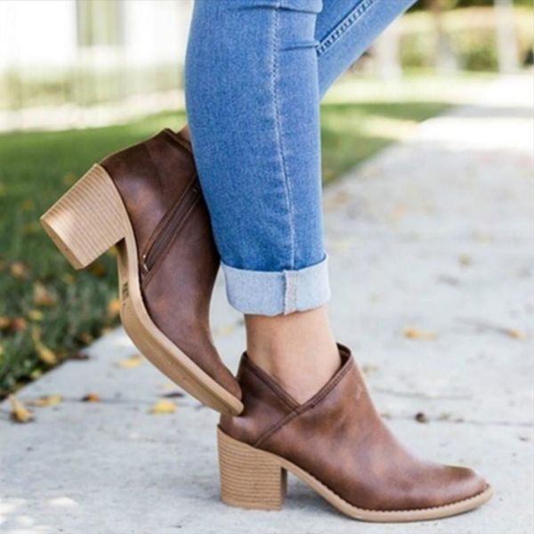 

boots 2021 chic autumn women shoes retro high heel ankle female block mid heels casual botas mujer booties feminina plus size 43, Black