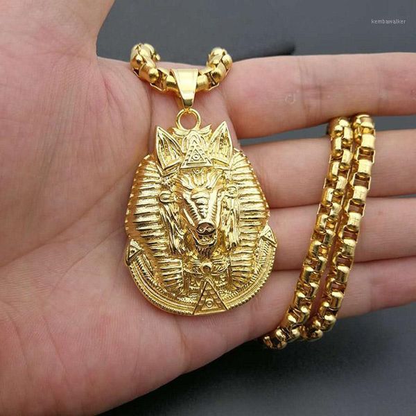 Collane con ciondolo Hip Hop Oro Argento Colore Acciaio inossidabile 316L Animale Cinghiale Anubi Pendenti con amuleto per uomo Gioielli Rapper1