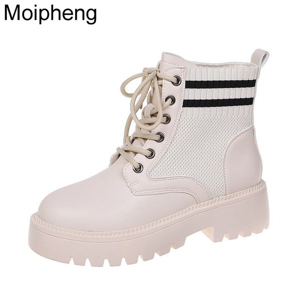 

moipheng platform shoes fashion gingham pu leather boots women spring/autumn motorcycle boots ladies botas de mujer women, Black
