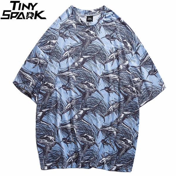 

men t shirt streetwear shark printed t-shirt hip hop harajuku tshirt cotton summer short sleeve beach tees thin blue, White;black