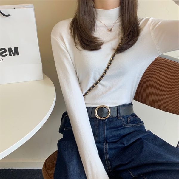 

d1uk0 net opsolid versatile basic lxne color show thin half high collar long style bottomed shirt knitted omen's sleeve inside co, White;black