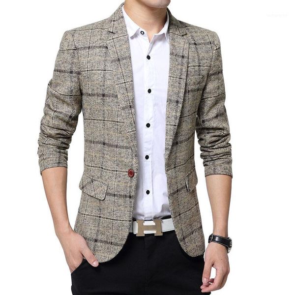 

2019 men business suits spring fashion cotton grid work coat banquet hosting casual slim fit plaid single button blazers s-5xl1, White;black