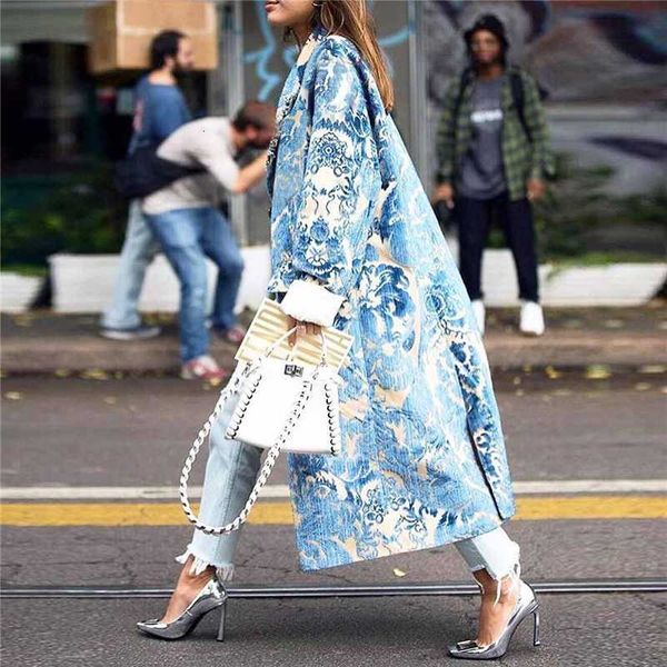 

autumn womens floral pattern printed jacket long blends coats female elegant vintage long sleeve party woman coats winter 2020, Black