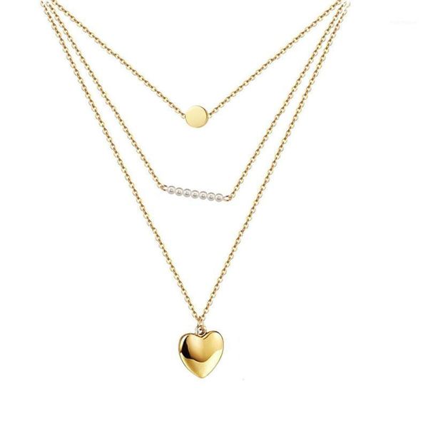 

chokers fashion multilayer heart pendant necklace gold color stainless steel neck chains for women 2021 trendy jewelry gift1, Golden;silver