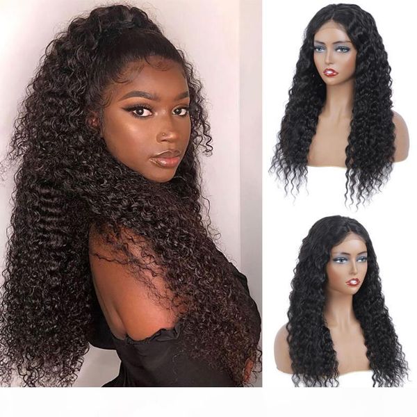 

natural color 4x4 lace closure wig remy brazilian deep wave wig 13x4 lace front human hair wigs for women pre plucked hairline, Black;brown