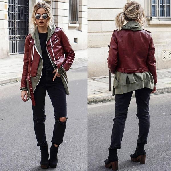 

autumn and winter 2020 new women's leather clothing women motorcycle coat black red leather short length jacket1