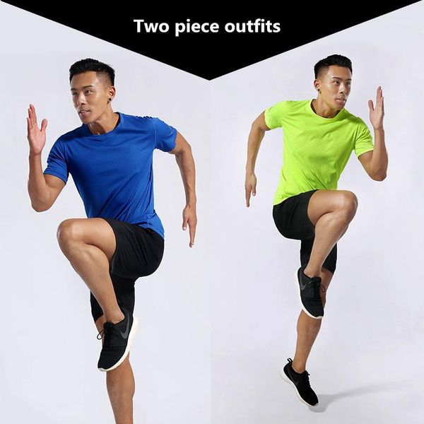 

men outfits set summer casual quick dry t shirt and shorts two piece set jogging tracksuit sport suit trainingspak1, Gray