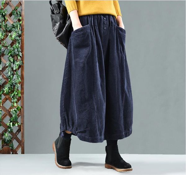 

spring autumn skirt retro women elastic waist skirt loose pocket button solid color solid color casual ladies bud 2019, Black