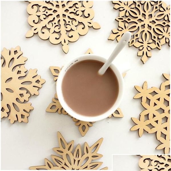 

wholesale- 6 pcs/set wooden snowflakes cup mats mug coaster creative christmas home kitchen table decoration coffe jllxbe insyard