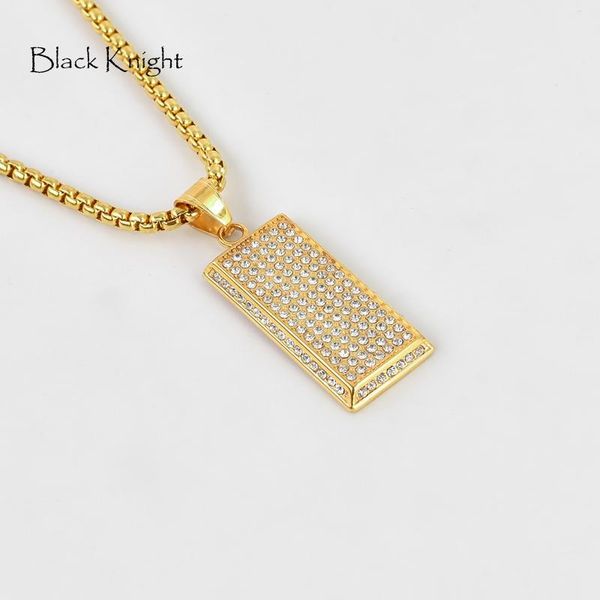 

pendant necklaces bling full rhinestones gold brick necklace color stainless steel golden bar rapper dancer performance, Silver