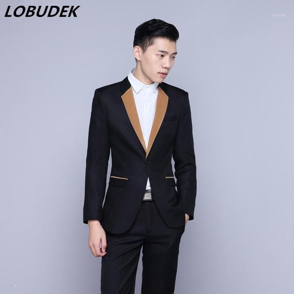 

men's formal suits black white slim blazers singer chorus performance costume wedding groom party prom host singer stage suits1, White;black
