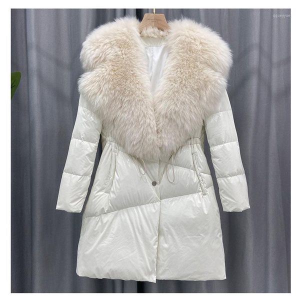 

women's down & parkas 2021 winter women real wool big collar fur one jacket female slim casual medium long jacket1, Black